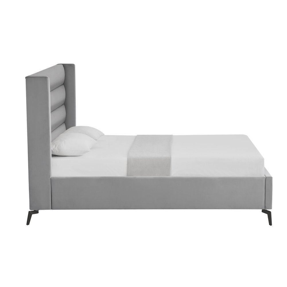 Black Velvet Upholstered King Bed Frame