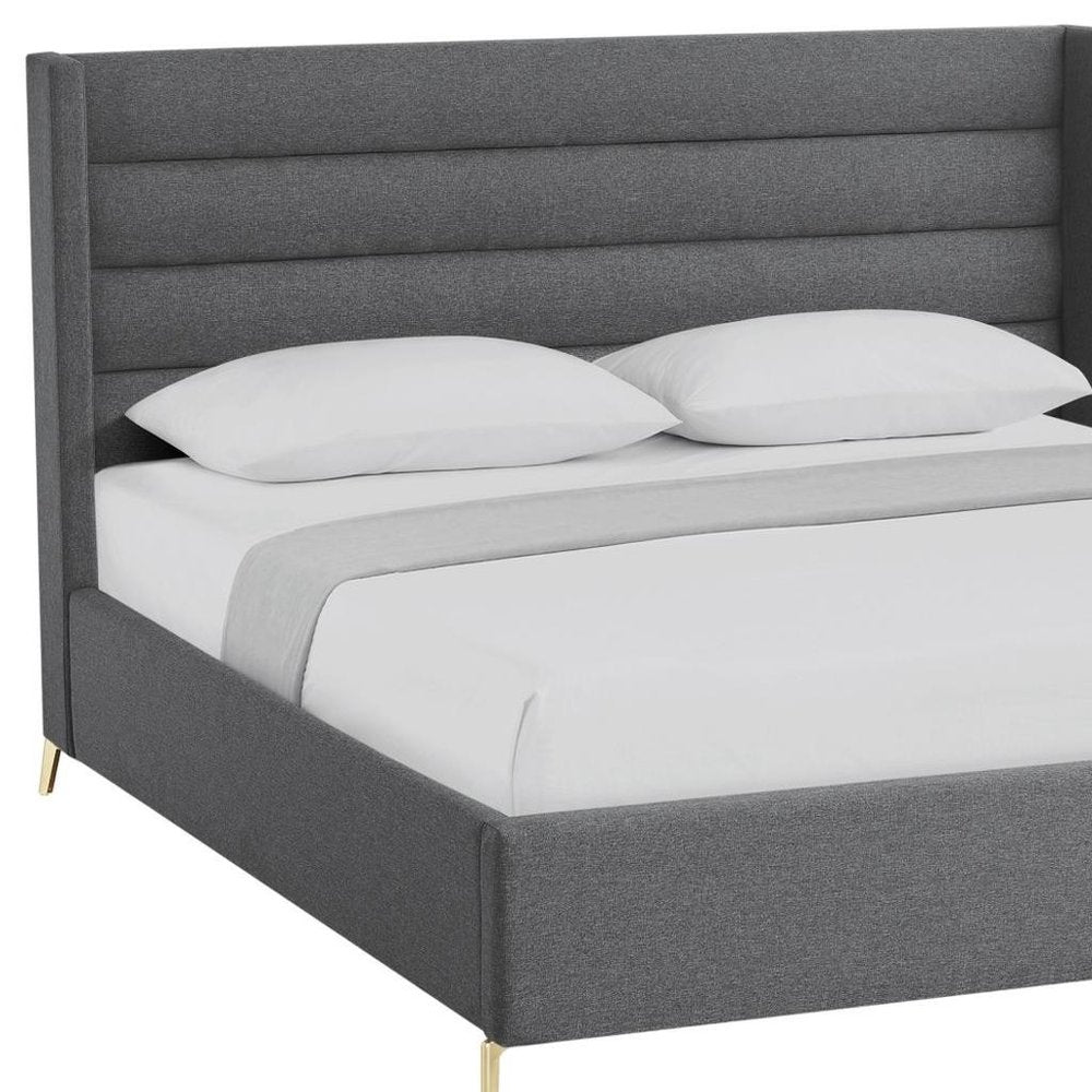 Gray Linen Upholstered King Bed Frame
