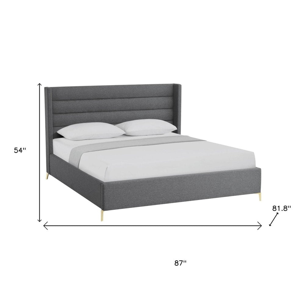 Gray Linen Upholstered King Bed Frame