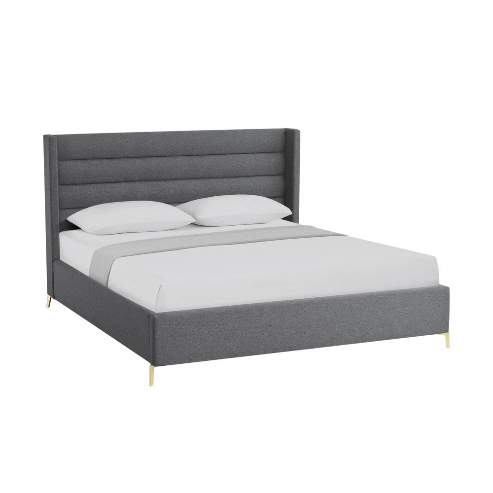 Gray Linen Upholstered King Bed Frame