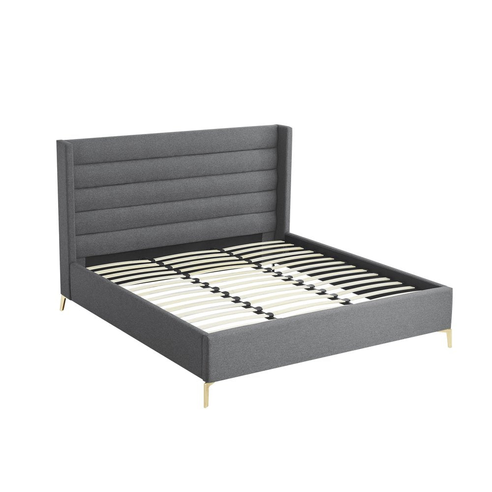 Gray Linen Upholstered King Bed Frame
