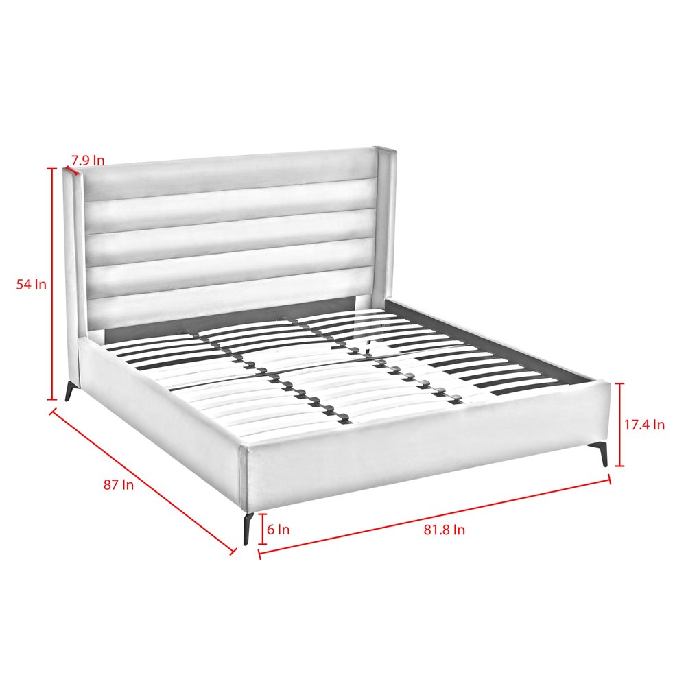 Gray Linen Upholstered King Bed Frame