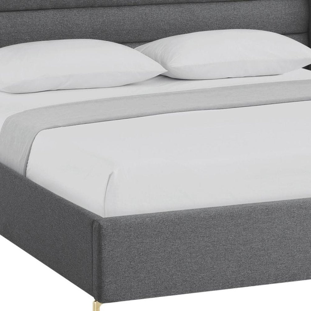 Gray Linen Upholstered King Bed Frame