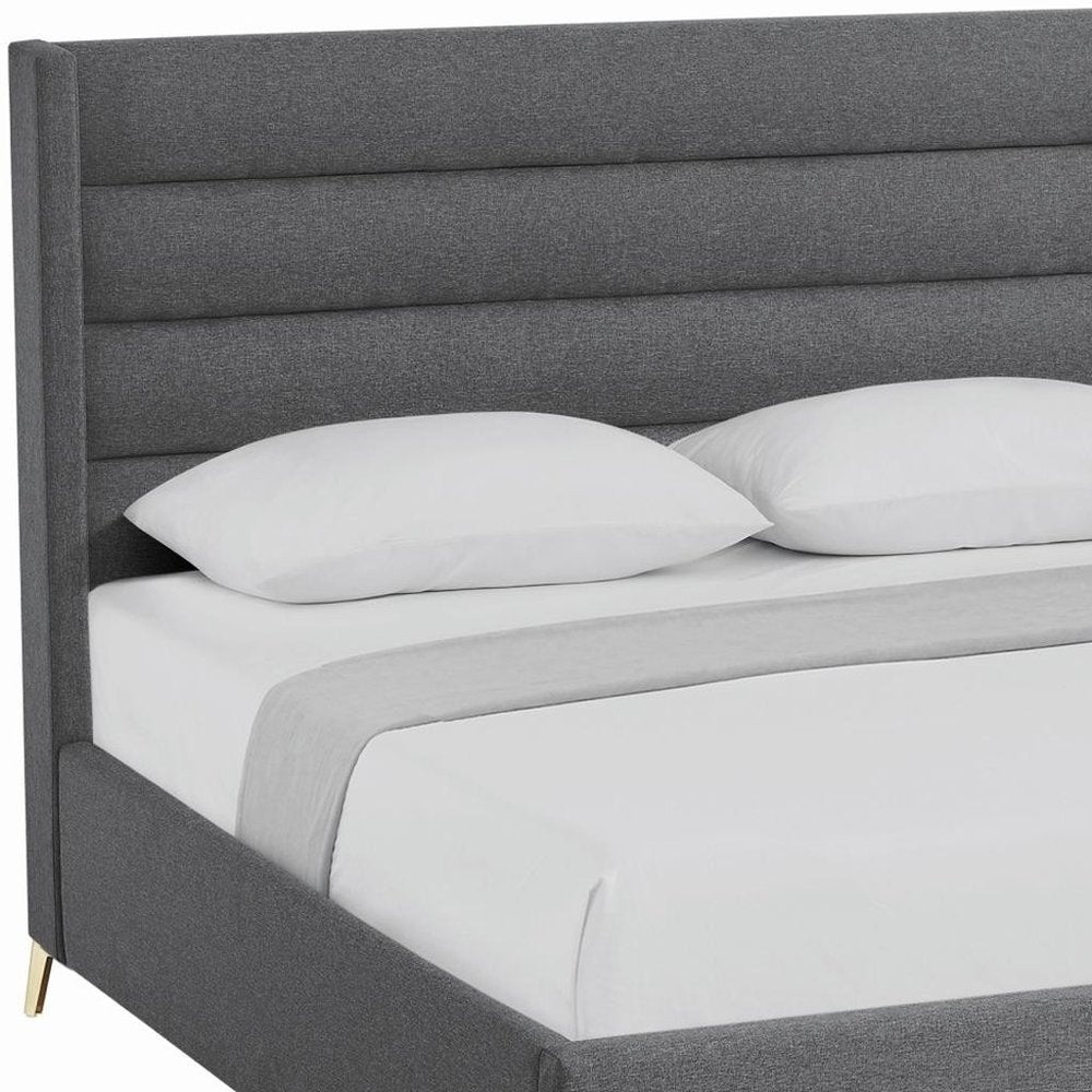 Gray Linen Upholstered King Bed Frame