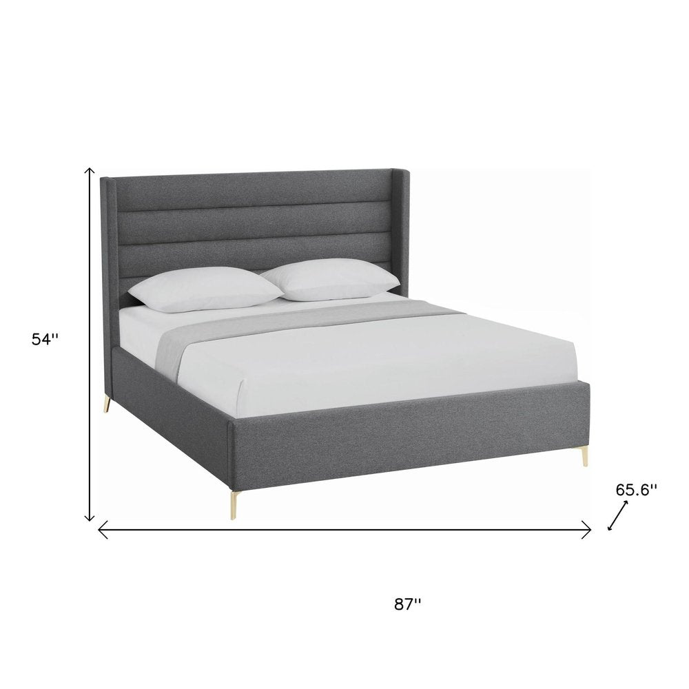 Gray Linen Upholstered King Bed Frame