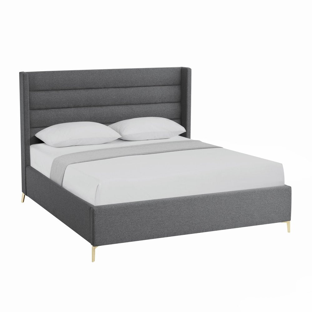 Gray Linen Upholstered King Bed Frame