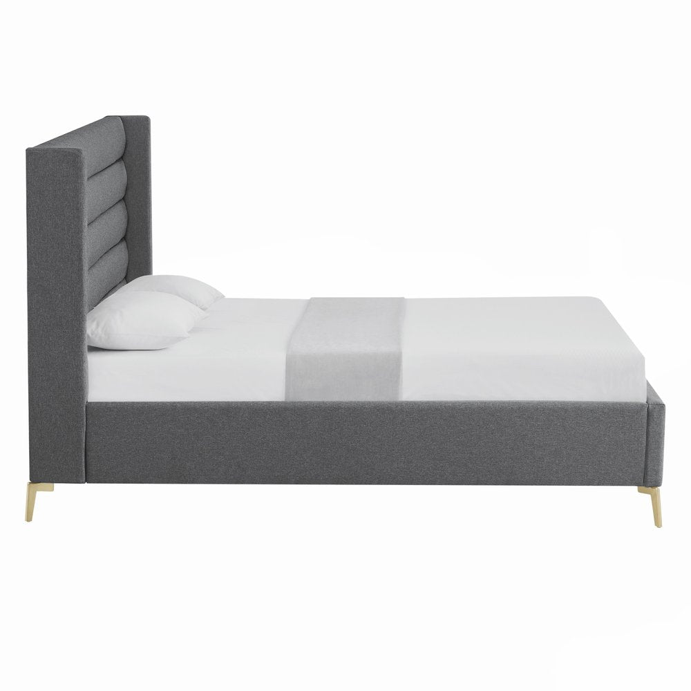 Gray Linen Upholstered King Bed Frame