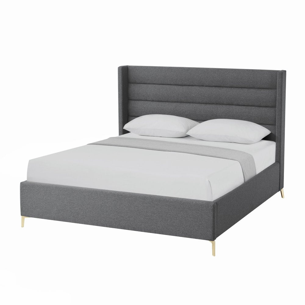 Gray Linen Upholstered King Bed Frame