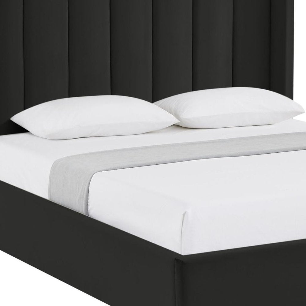 Black Velvet Upholstered Queen Bed Frame