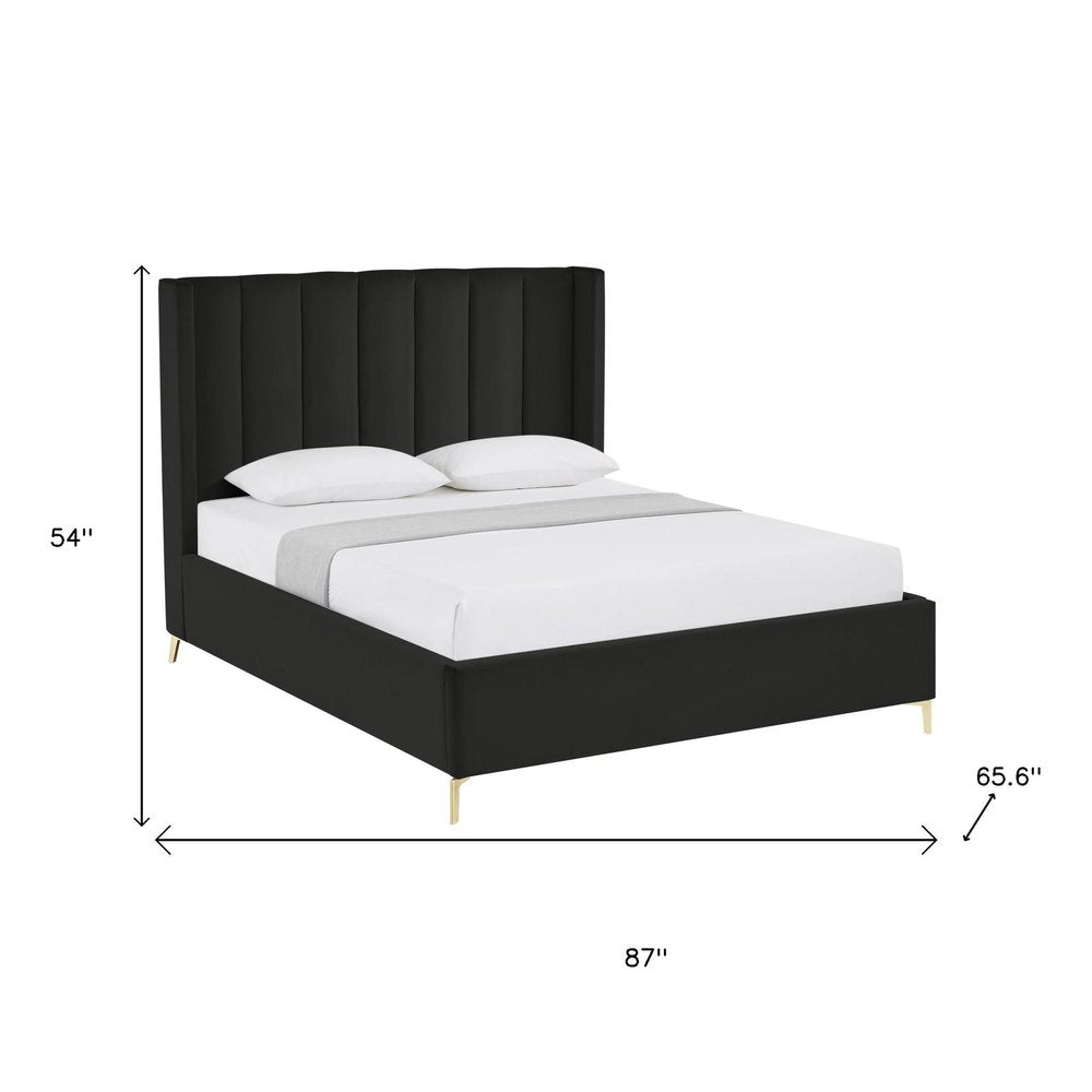 Black Velvet Upholstered Queen Bed Frame