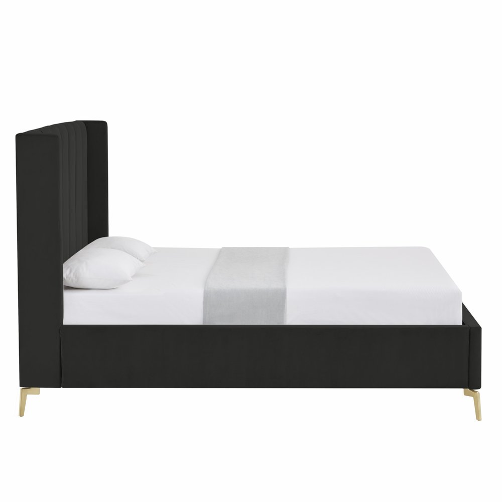 Black Velvet Upholstered Queen Bed Frame
