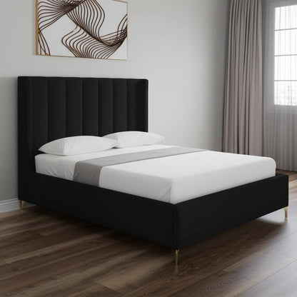 Black Velvet Upholstered Queen Bed Frame