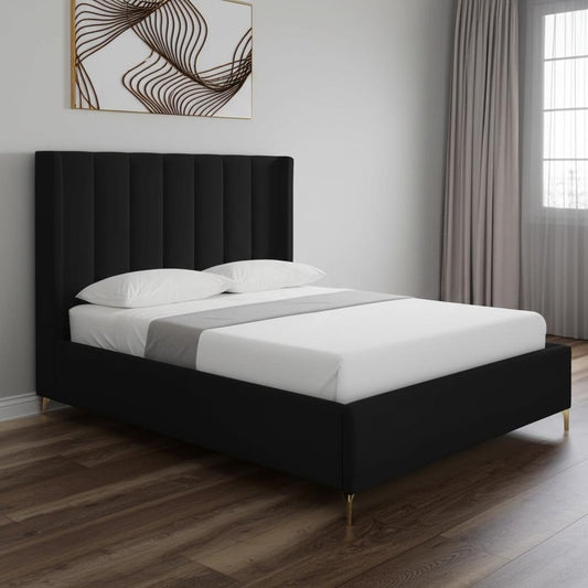 Black Velvet Upholstered Queen Bed Frame