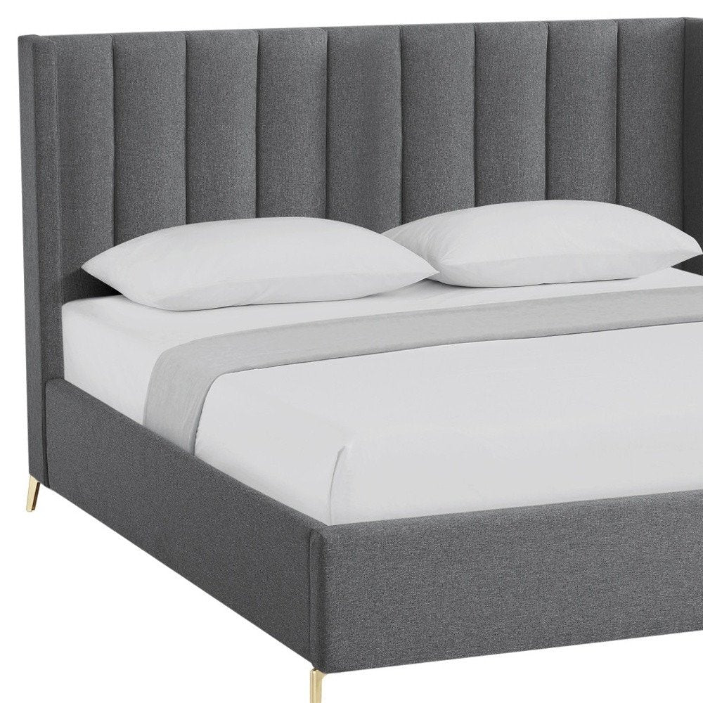 Gray Linen Upholstered King Bed Frame