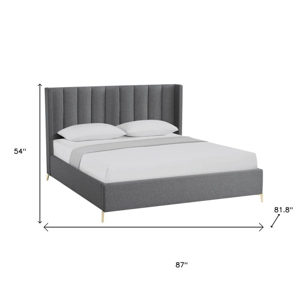 Gray Linen Upholstered King Bed Frame