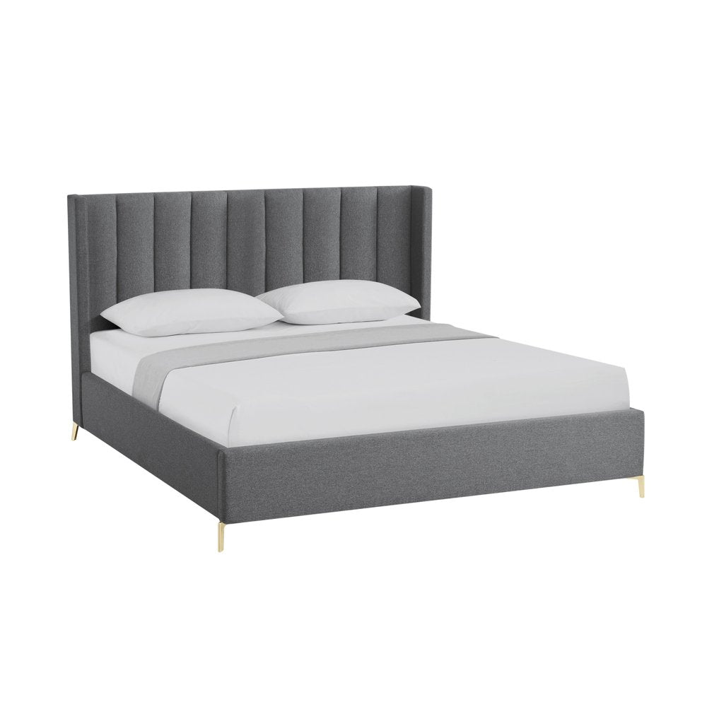 Gray Linen Upholstered King Bed Frame