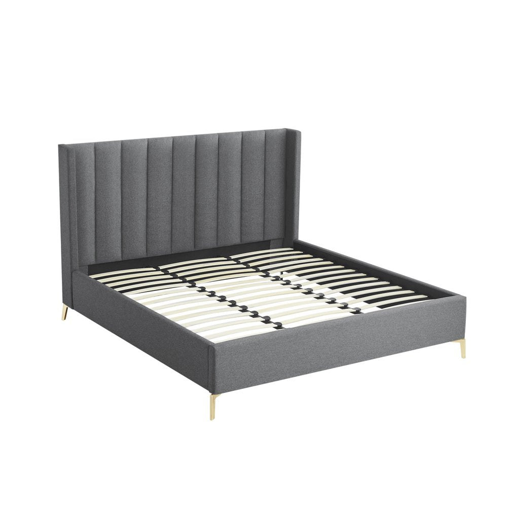 Gray Linen Upholstered King Bed Frame