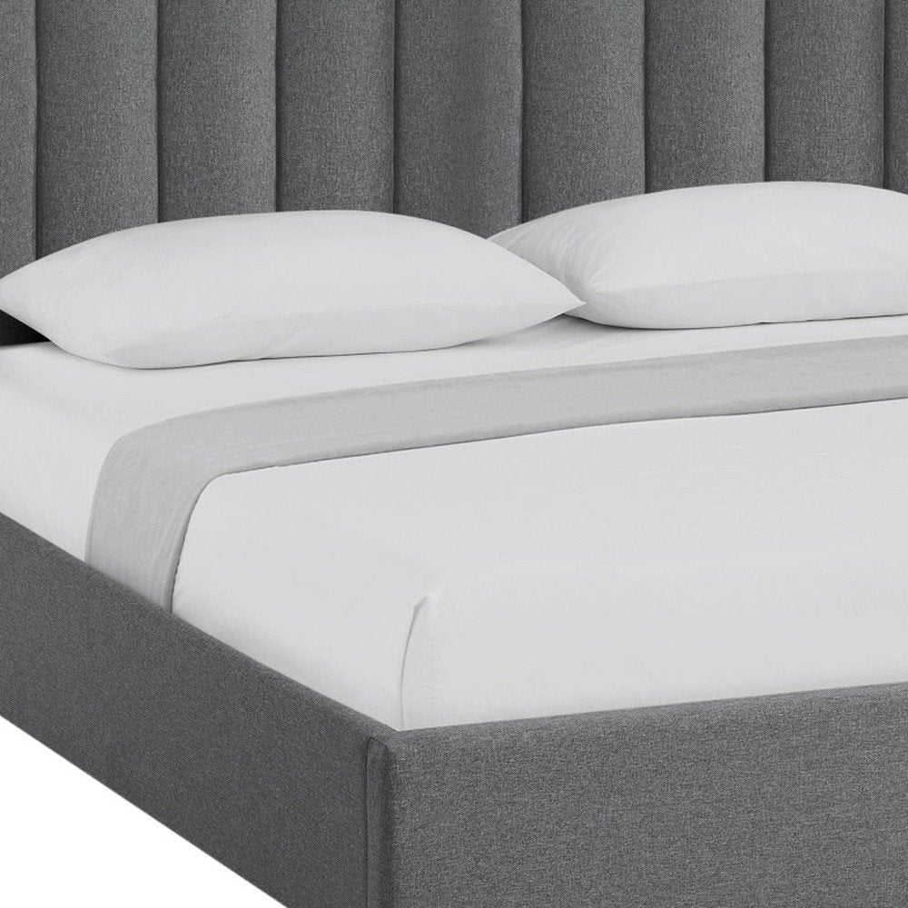 Gray Linen Upholstered King Bed Frame