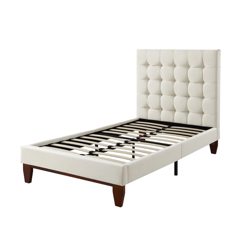 Navy Blue Solid Wood Full Tufted Upholstered Velvet Bed