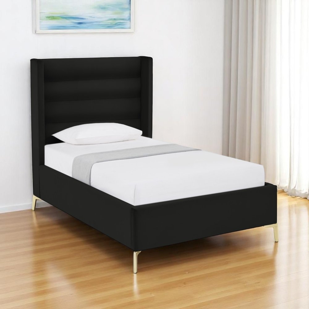 Black Velvet Upholstered King Bed Frame