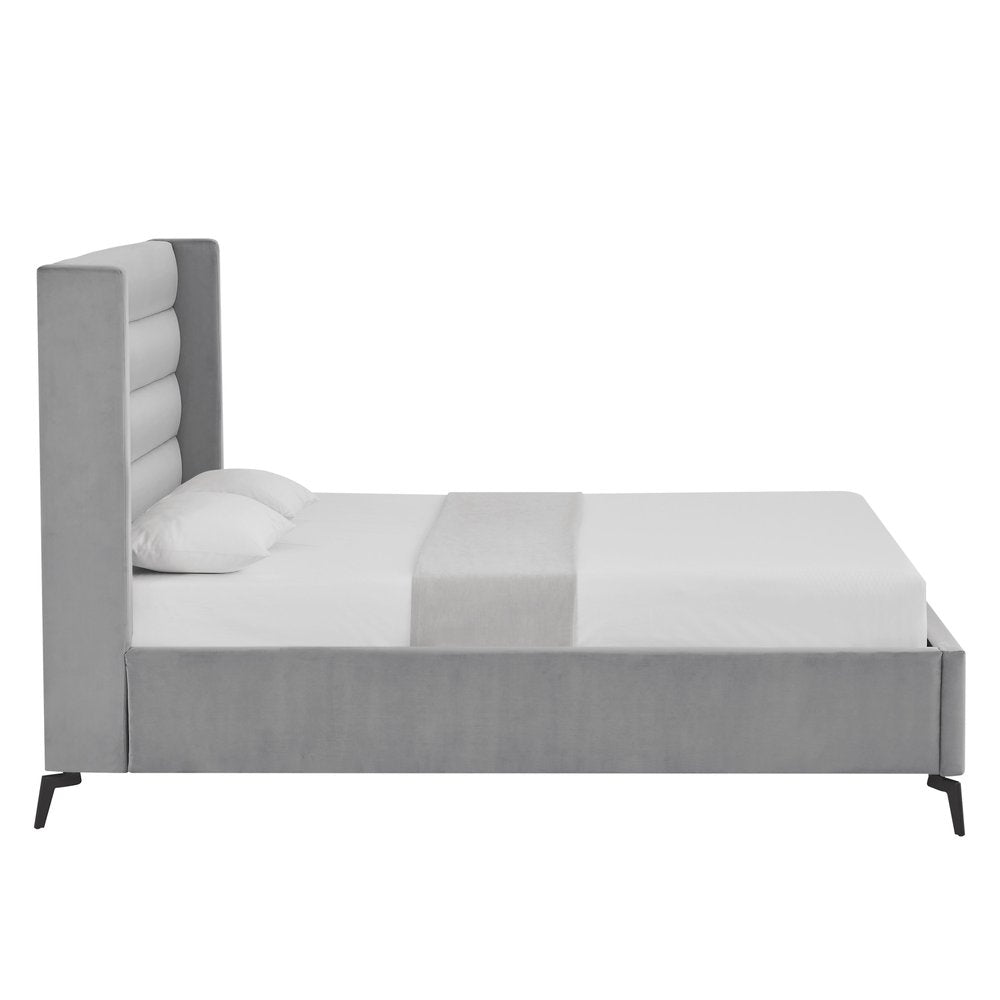Black Velvet Upholstered King Bed Frame