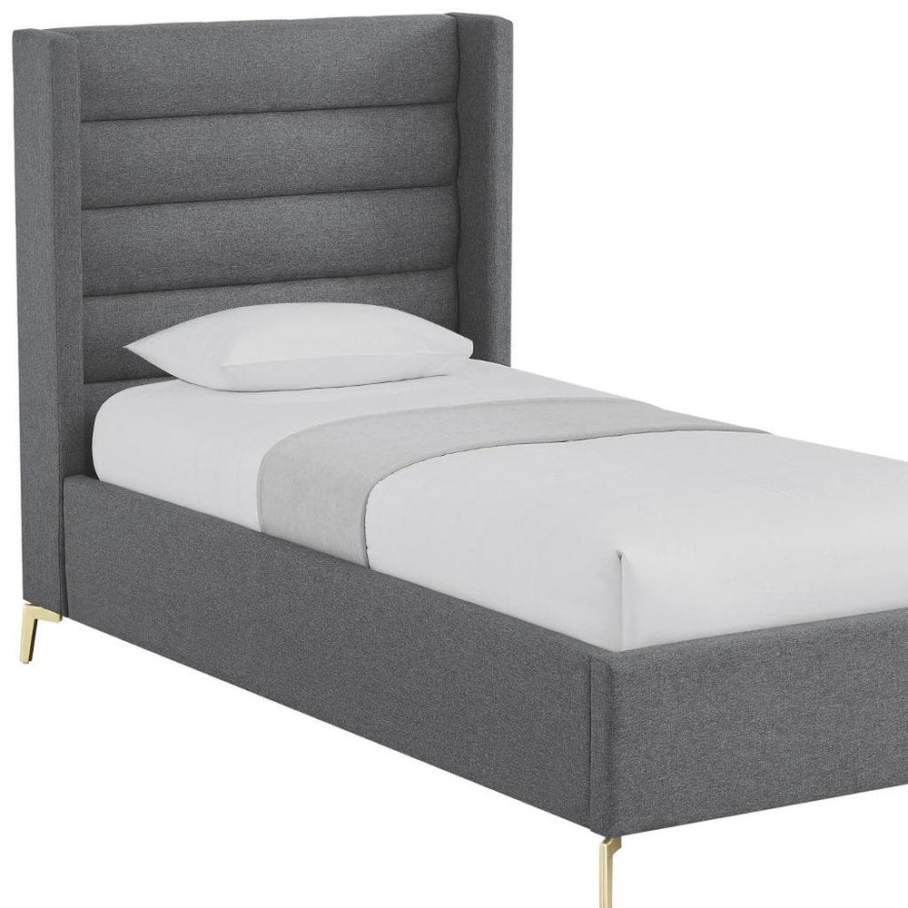 Gray Linen Upholstered King Bed Frame