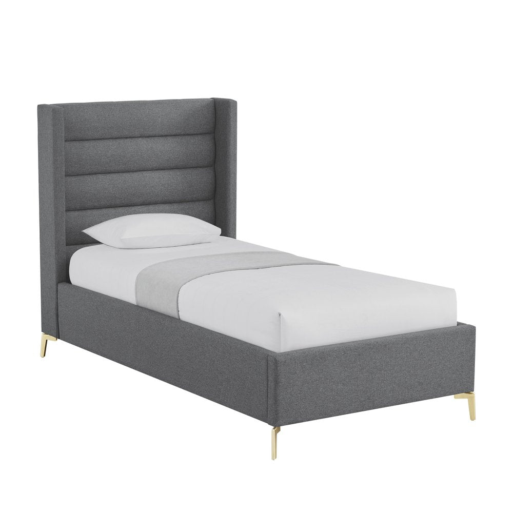 Gray Linen Upholstered King Bed Frame