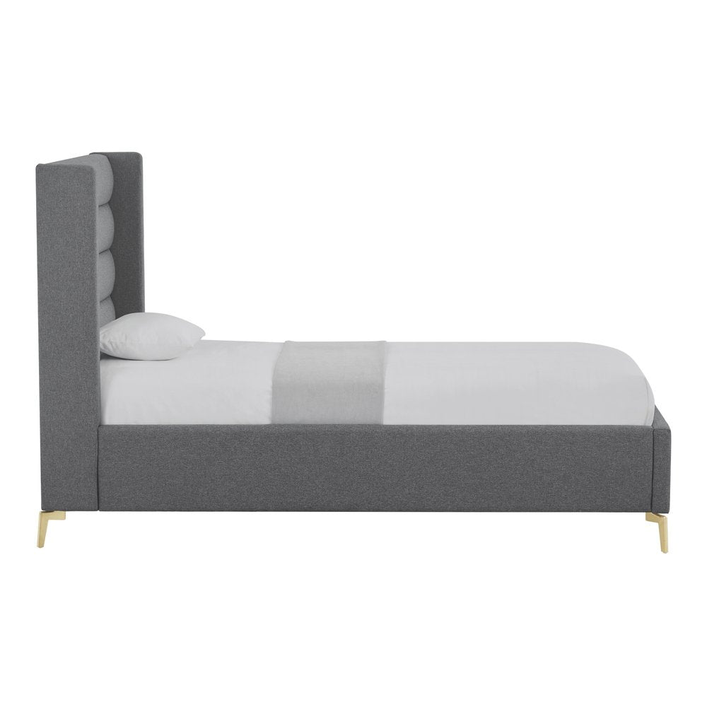 Gray Linen Upholstered King Bed Frame