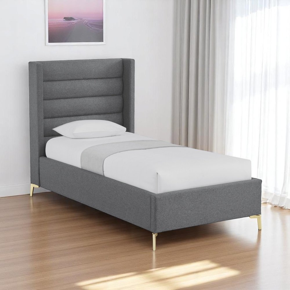 Gray Linen Upholstered King Bed Frame