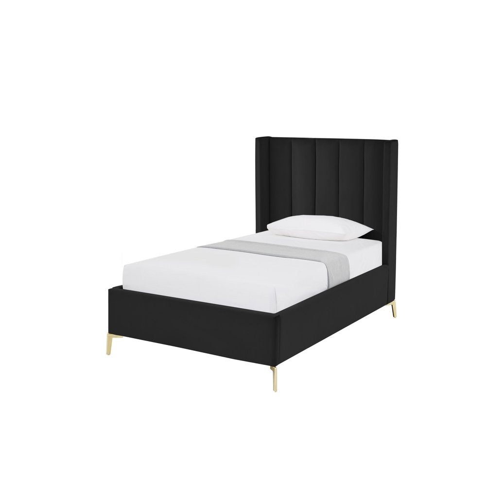 Black Velvet Upholstered Queen Bed Frame