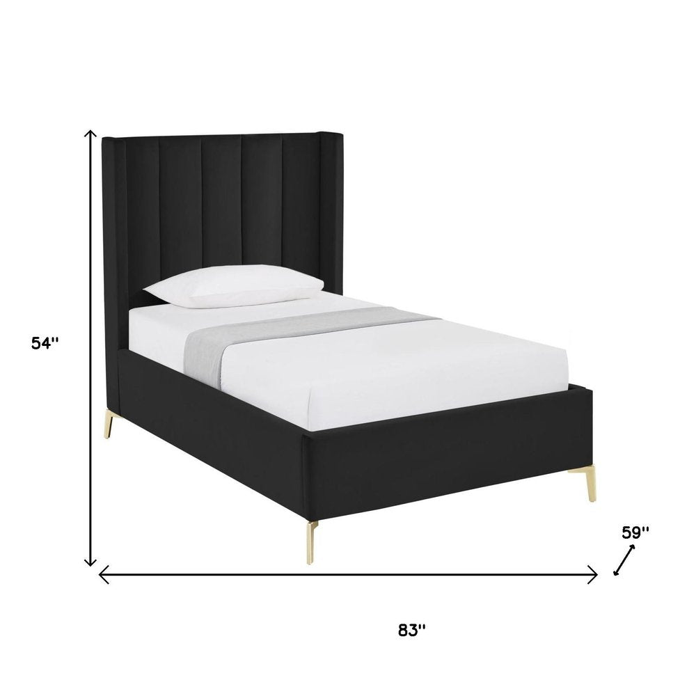 Black Velvet Upholstered Queen Bed Frame