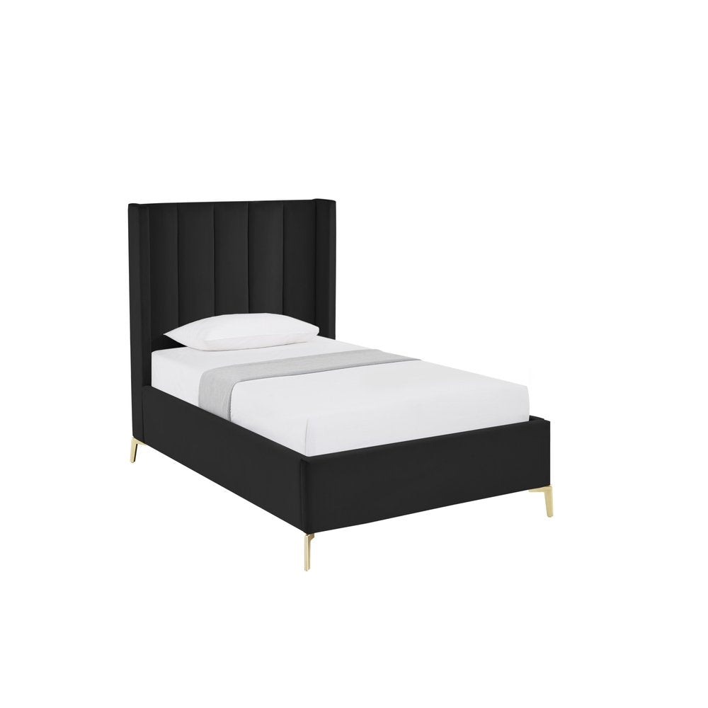 Black Velvet Upholstered Queen Bed Frame