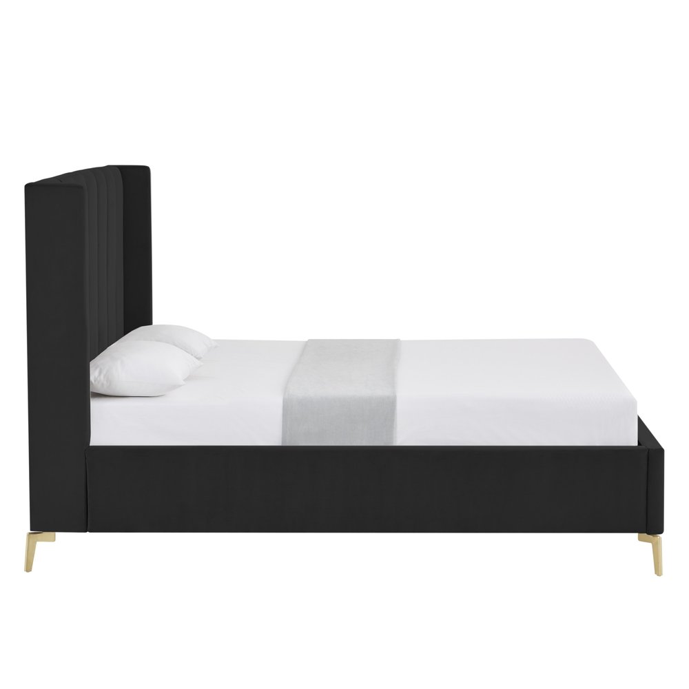 Black Velvet Upholstered Queen Bed Frame