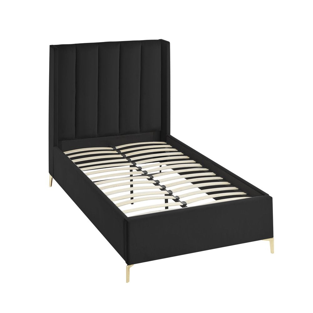 Black Velvet Upholstered Queen Bed Frame