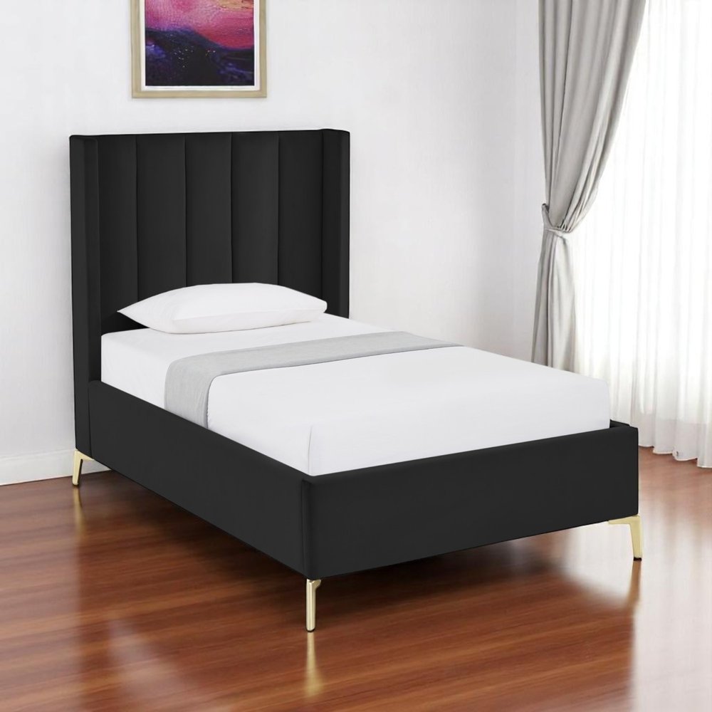 Black Velvet Upholstered Queen Bed Frame
