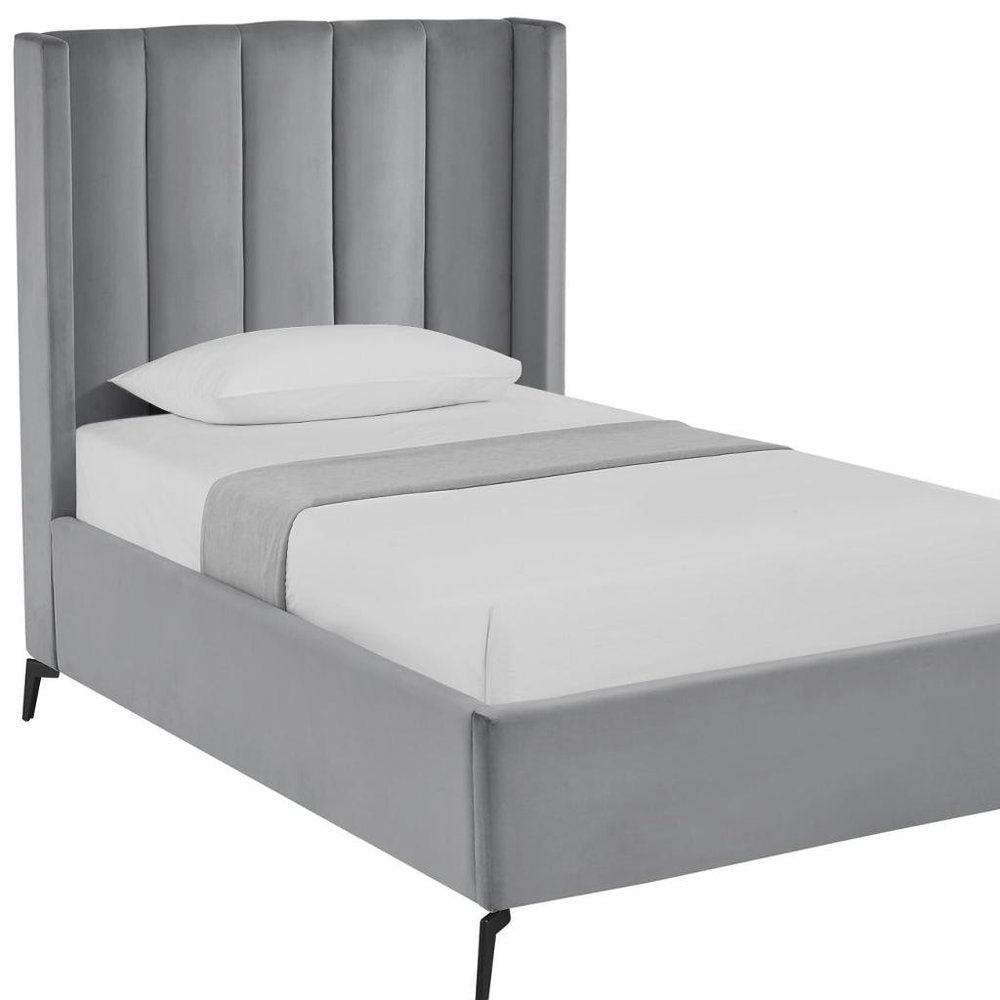 Black Velvet Upholstered Queen Bed Frame