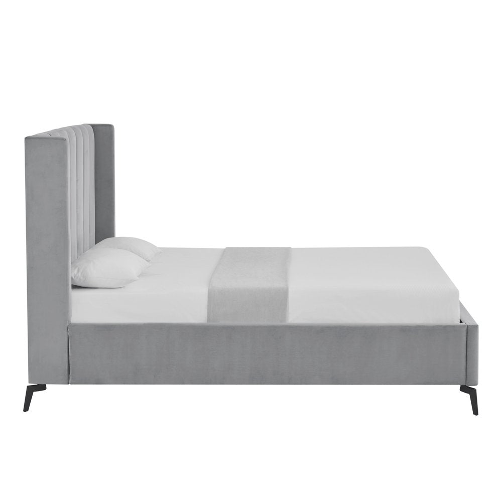 Black Velvet Upholstered Queen Bed Frame