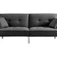 85" Dark Gray Polyester Blend Convertible Futon Sleeper Sofa And Toss Pillows With Silver Legs