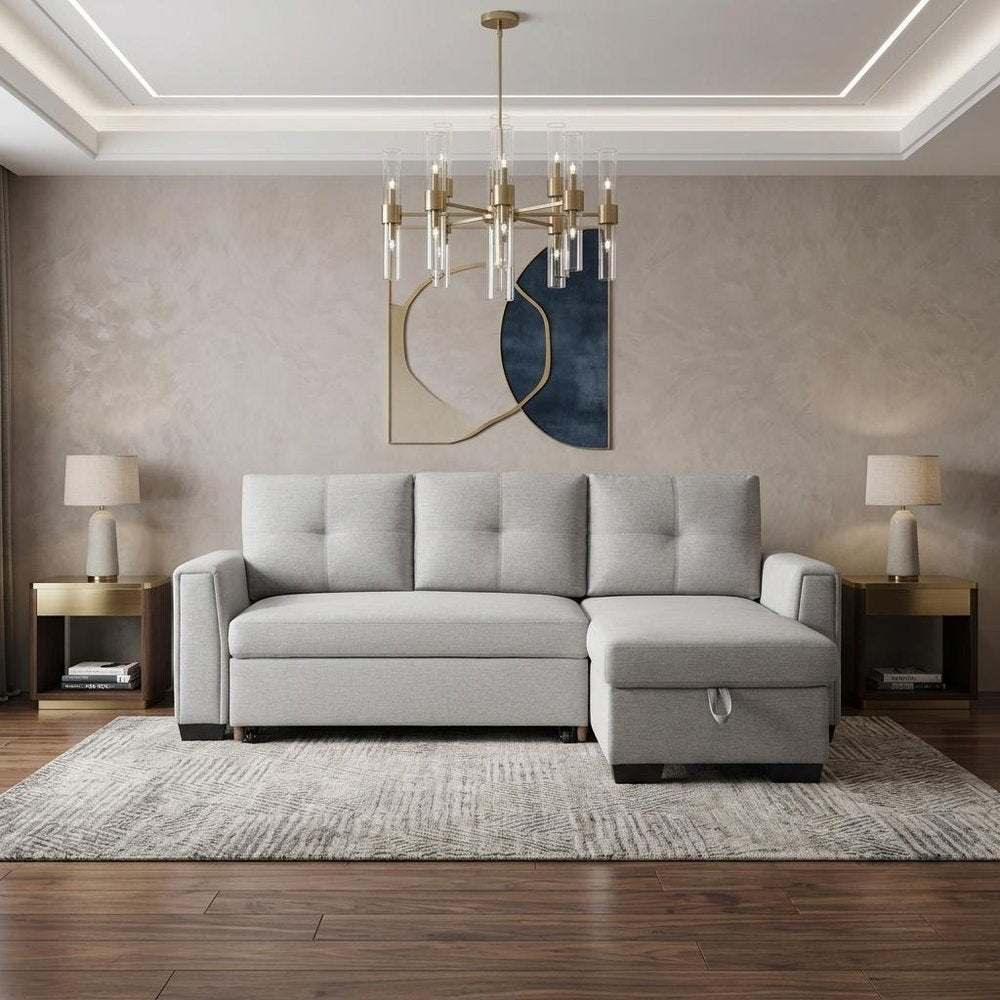 92" Light Gray Polyester Blend Convertible Futon Sleeper Sofa With Black Legs