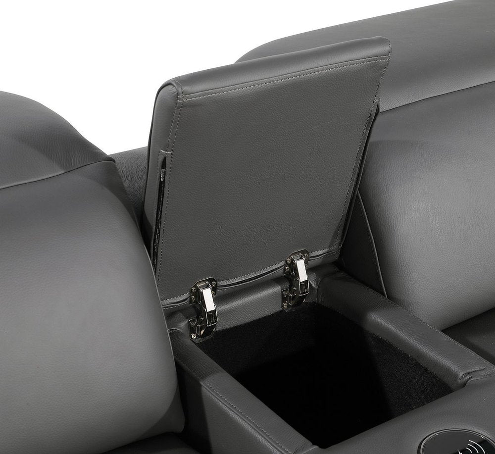 Dark Gray Italian Leather Power Reclining L Shaped Six Piece Corner Sectional With Console