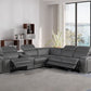 Dark Gray Italian Leather Power Reclining L Shaped Six Piece Corner Sectional With Console