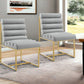Set of Two Tufted Gray And Gold Upholstered Faux Leather Dining Side Chairs