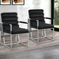 Set of Two Tufted Black And Silver Metallic Upholstered Velvet Dining Arm Chairs