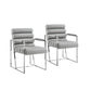Set of Two Tufted Gray And Silver Metallic Upholstered Faux Leather Dining Arm Chairs