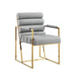 Set of Two Tufted Gray And Silver Metallic Upholstered Faux Leather Dining Arm Chairs