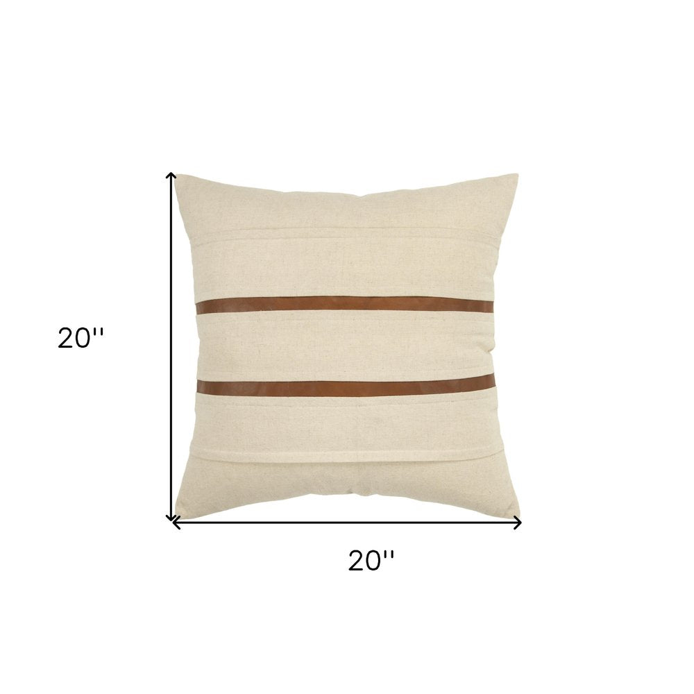 20" Ivory and Brown Cotton Blend
