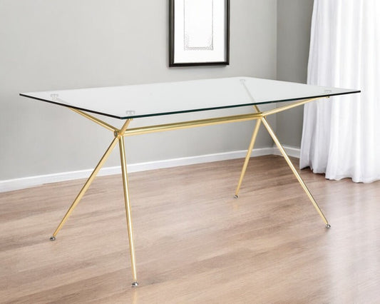 60" Clear And Gold Glass And Steel Dining Table