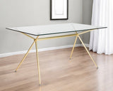 60" Clear And Gold Glass And Steel Dining Table