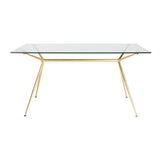 60" Clear And Gold Glass And Steel Dining Table