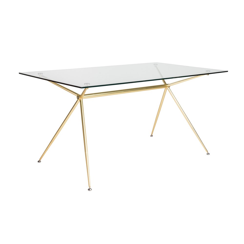 60" Clear And Gold Glass And Steel Dining Table